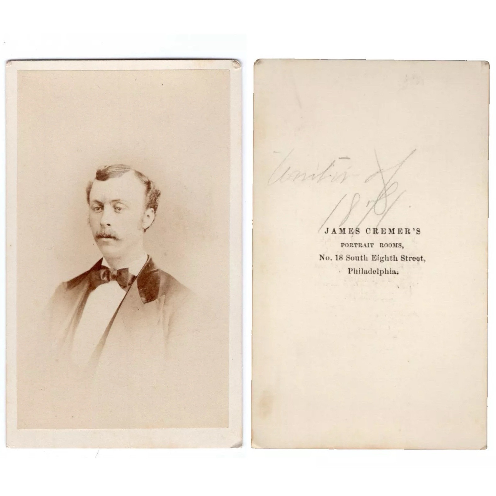 VG+ PHILADELPHIA Inscribed "Winter of 1871" Man in Vignette CDV by CREMER'S VG+ PHILADELPHIA Inscribed "Winter of 1871" Man in Vignette CDV by CREMER'S