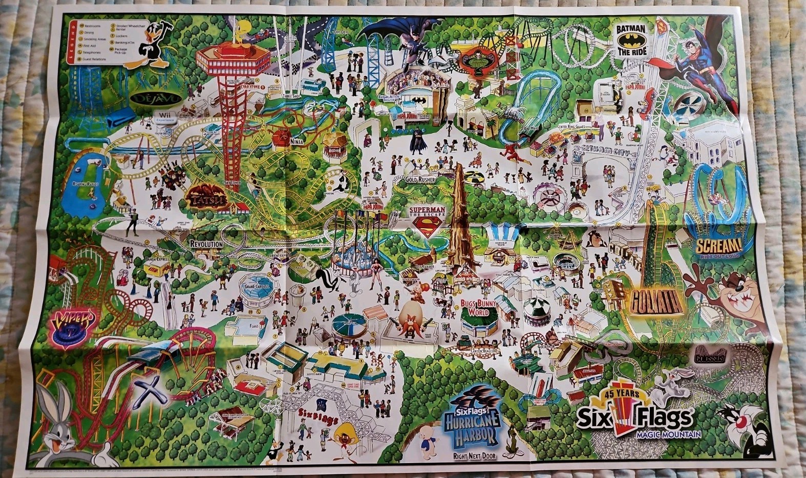 Vintage 2006 Six Flags Magic Mountain Large Souvenir Poster Map 45th Anniversary Vintage 2006 Six Flags Magic Mountain Large Souvenir Poster Map 45th Anniversary