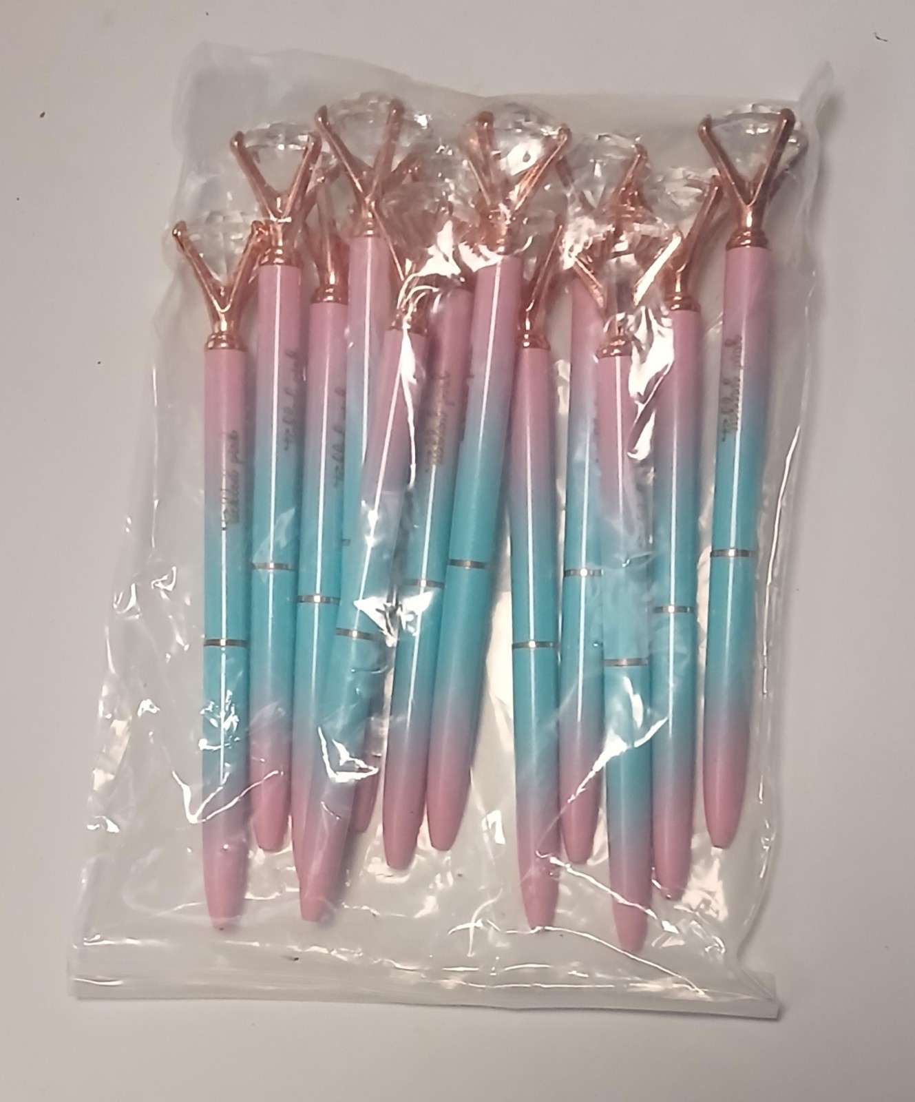 10 Pack Faux Diamond Topped Pen With Gradient Color and Golden Engraving