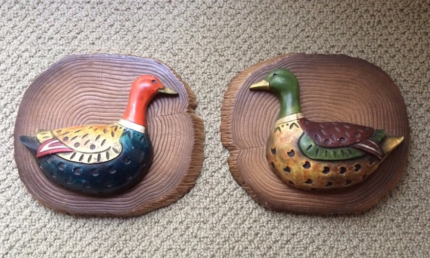 VTG Set of 2 Lefton Porcelain Duck Wall Plaques with Stickers #5224 Signed VTG Set of 2 Lefton Porcelain Duck Wall Plaques with Stickers #5224 Signed