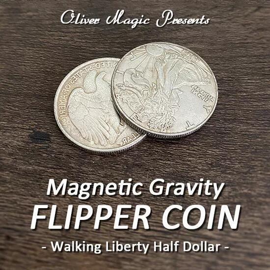 Magnetic Gravity Flipper Coin (Walking Liberty Half Dollar) Close up Magic Trick