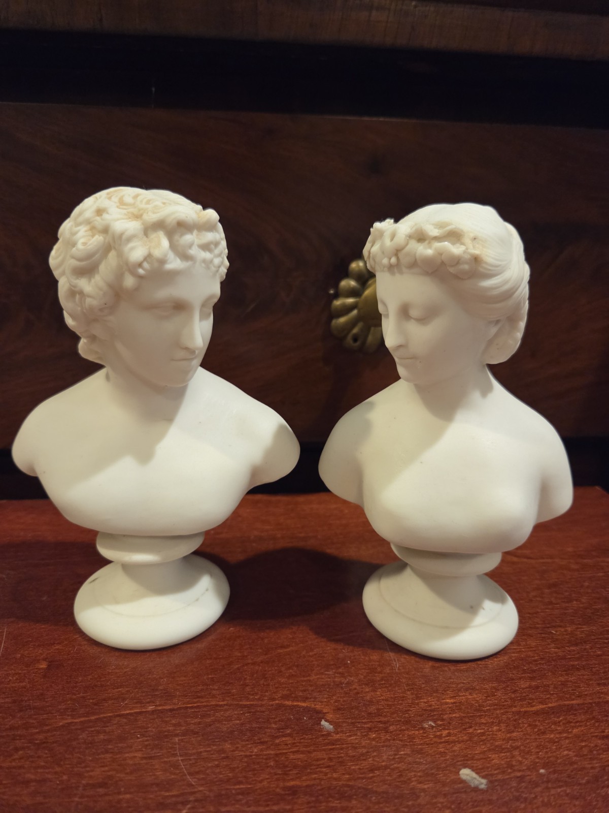 Antique Victorian Parian Ware Busts Cupid & Flora J&TB Bevington 6” 1800's Antique Victorian Parian Ware Busts Cupid & Flora J&TB Bevington 6” 1800's