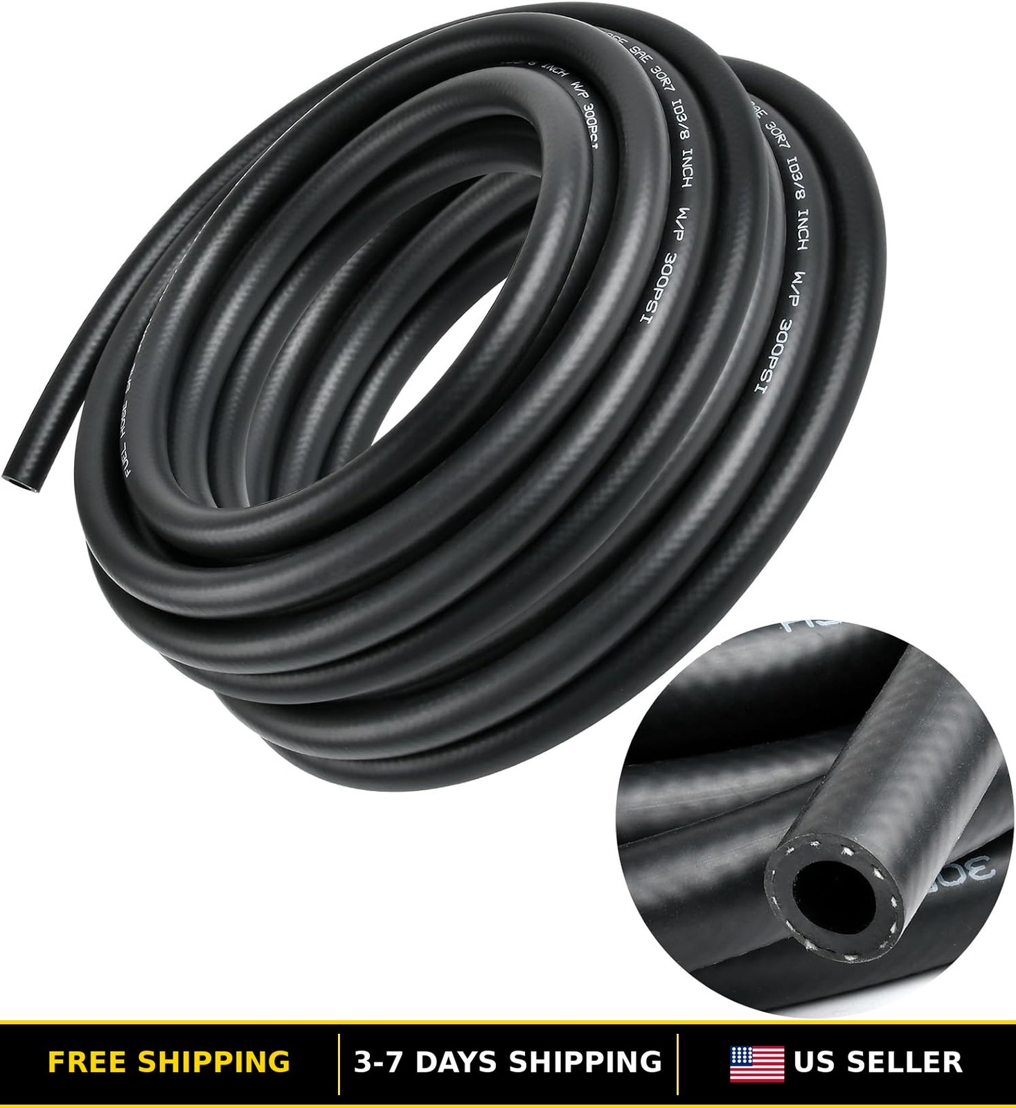 20 Ft High Pressure 3/8" ID NBR Rubber Fuel Line Hose 300 PSI
