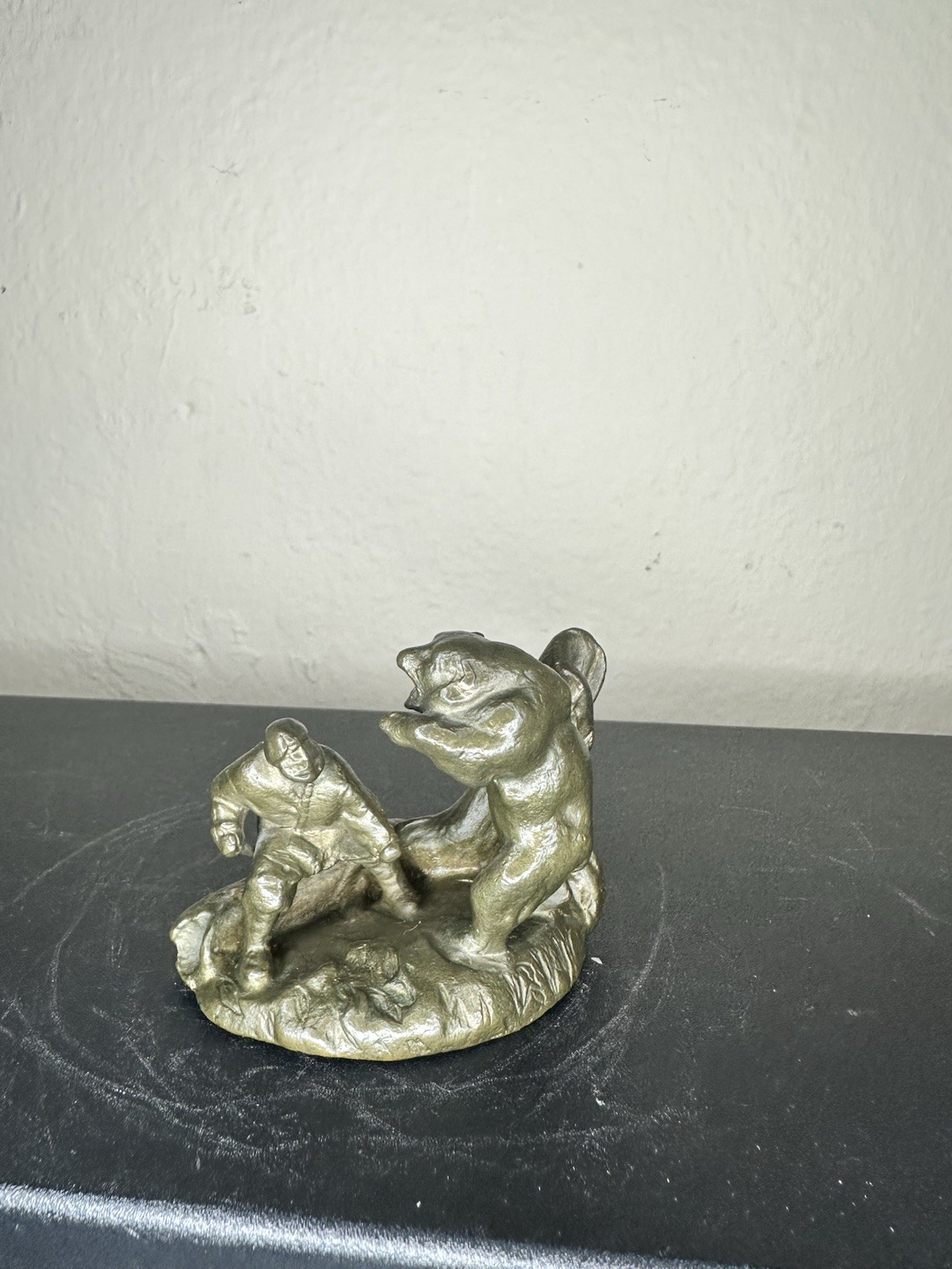 RARE Soviet Bronze Figurine Statue Sculpture Hunter fighting with a bear