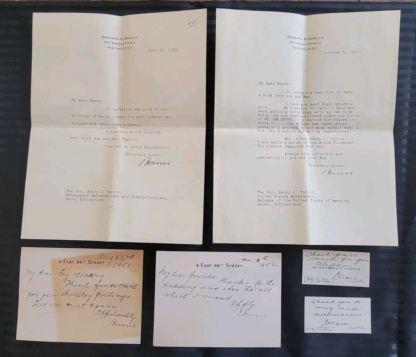 Bernard Baruch American financier/Statesman Signed Lot Of 6 Letters & Cards 