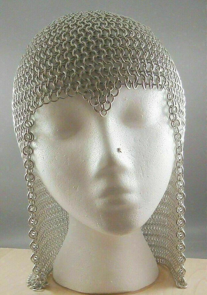 Aluminum Chainmail Hood Women Armor Party Costume Chain mail Butted Coif LARP Aluminum Chainmail Hood Women Armor Party Costume Chain mail Butted Coif LARP