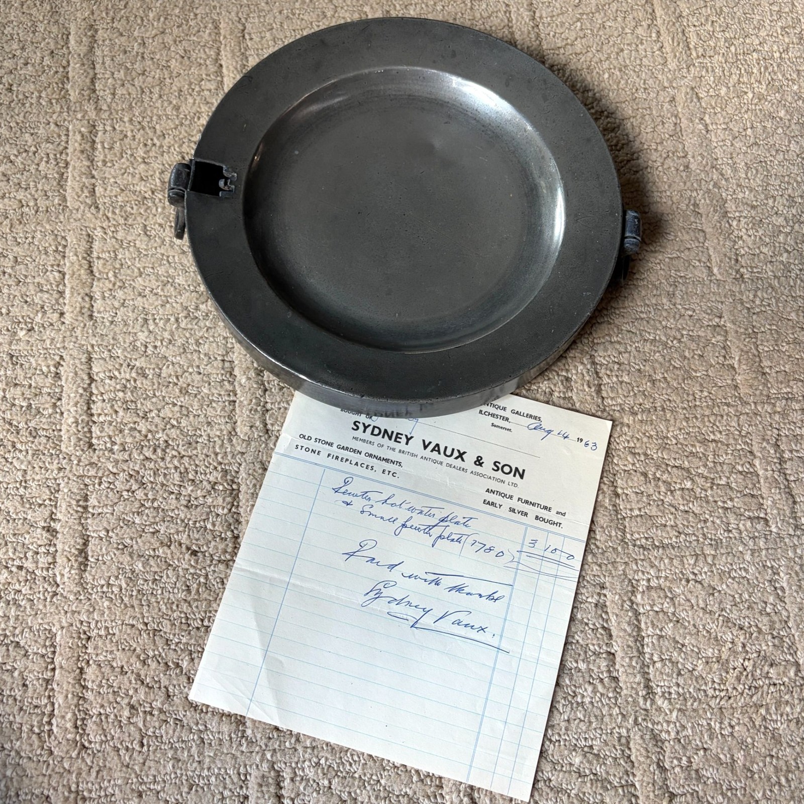 Antique c1750 English Pewter Hot Water Warming Plate Crown X Provenance Antique c1750 English Pewter Hot Water Warming Plate Crown X Provenance
