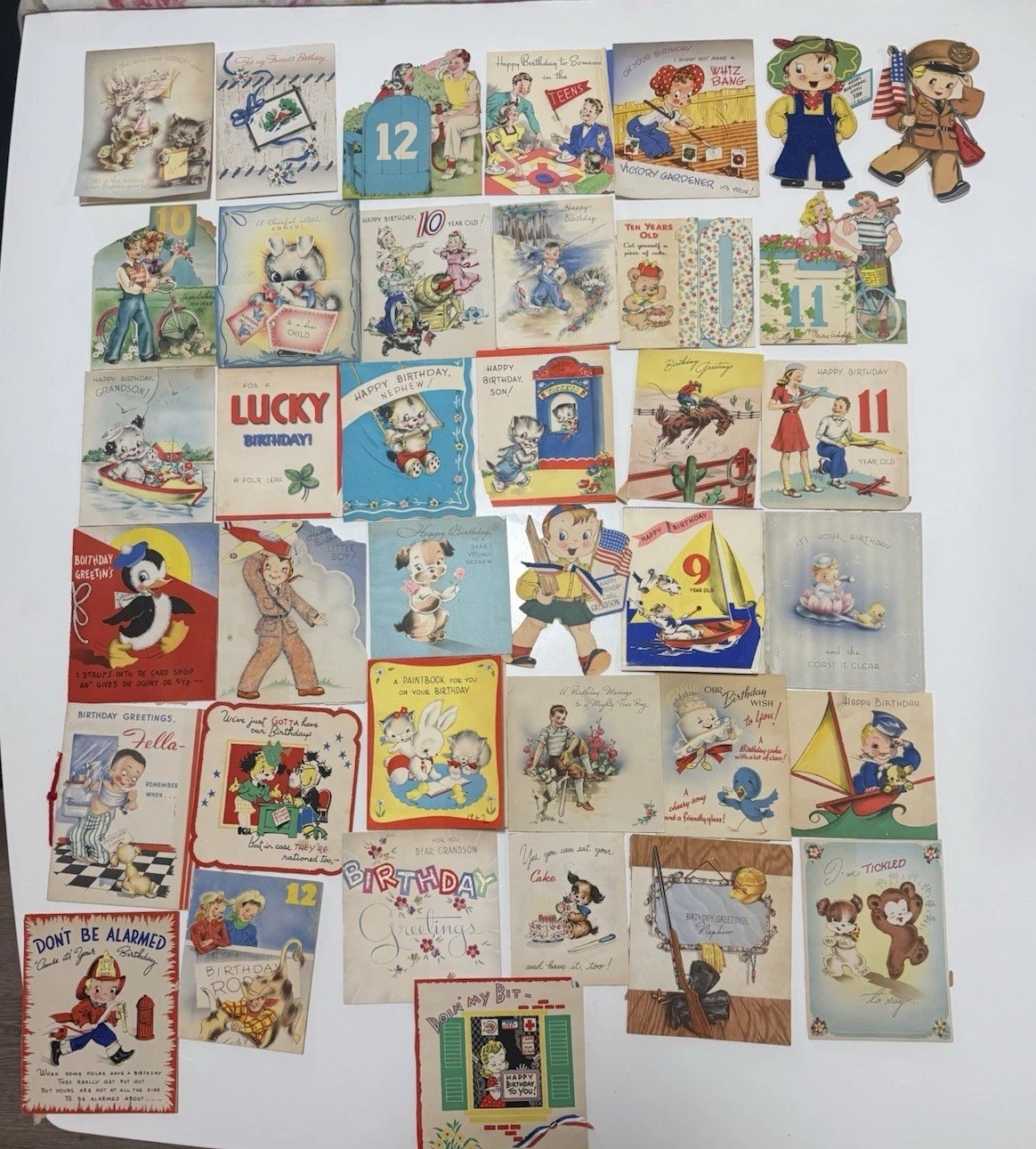 Vintage 1940-45 WWII Birthday Greeting Card Lot 45+ Kids Animal Die Cut Ephemera Vintage 1940-45 WWII Birthday Greeting Card Lot 45+ Kids Animal Die Cut Ephemera