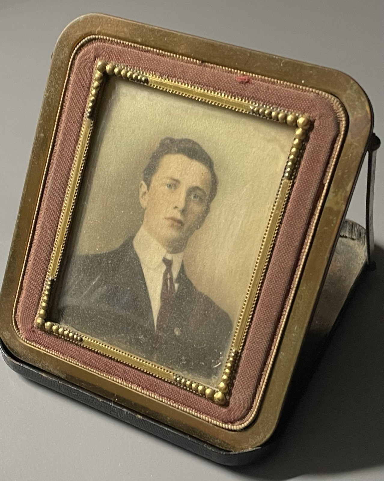 Antique Edwardian Hand Tinted Portrait Young Man Easel Frame Early 1900s Antique Edwardian Hand Tinted Portrait Young Man Easel Frame Early 1900s