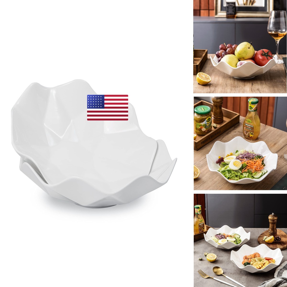 STE-CER 10" Wave Decorative Fruit Bowl Set of 2 White Ceramic STE-CER 10" Wave Decorative Fruit Bowl Set of 2 White Ceramic
