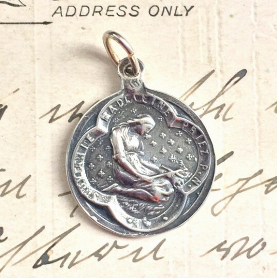 Contemplative St Mary Magdalen Medal - Sterling Silver Antique Replica Contemplative St Mary Magdalen Medal - Sterling Silver Antique Replica