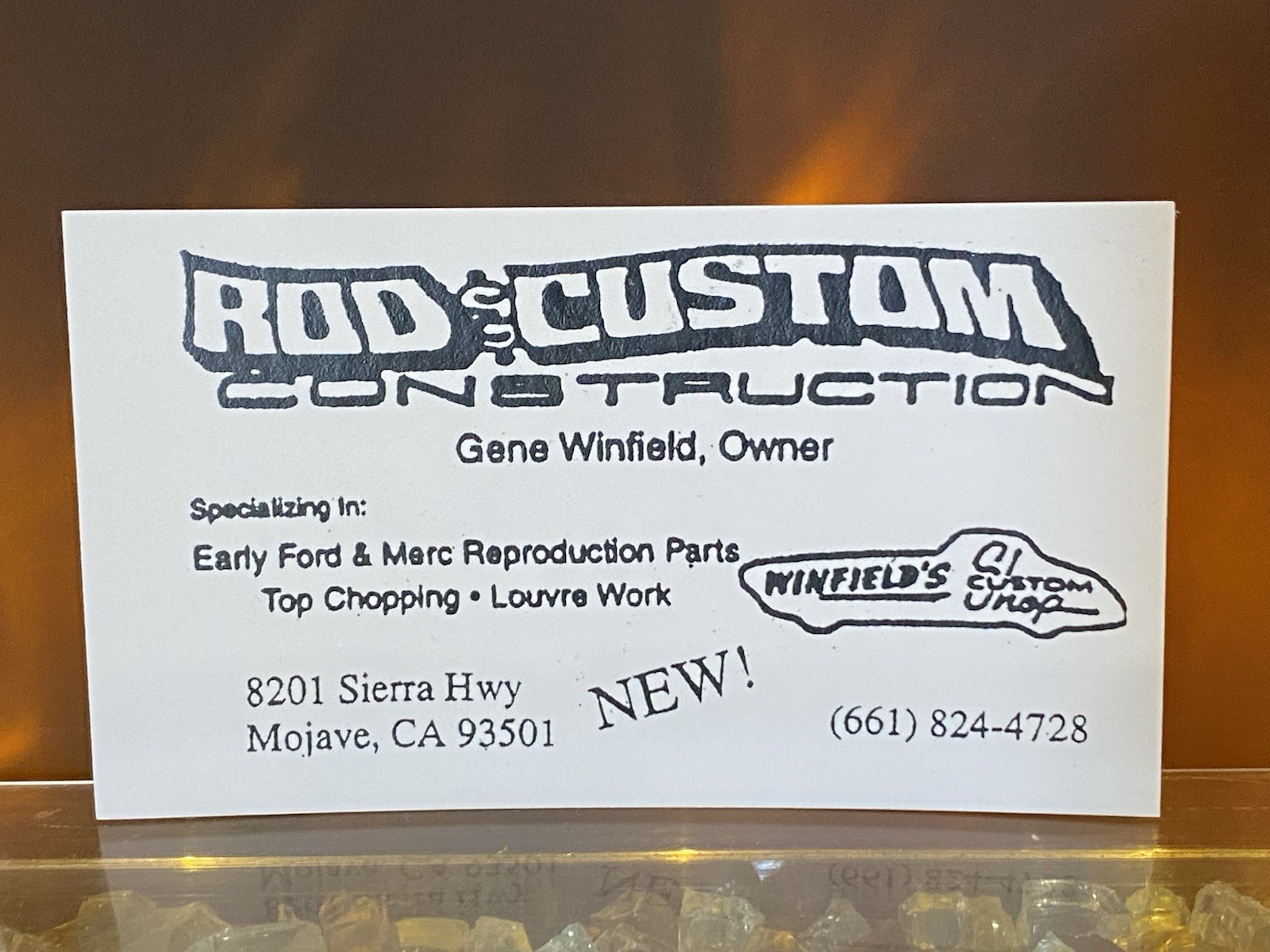 Gene WINFIELD CUSTOM SHOP Hot Rod Mojave CA Custom Car BUSINESS CARD WINDFIELD'S Gene WINFIELD CUSTOM SHOP Hot Rod Mojave CA Custom Car BUSINESS CARD WINDFIELD'S