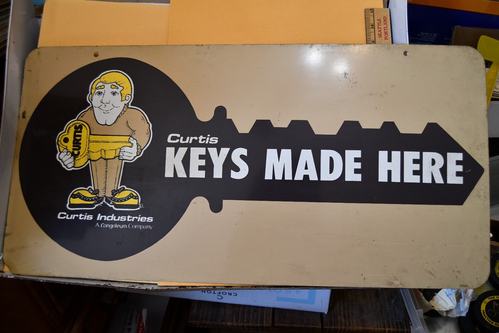 Vintage Curtis Keys Made Here Double Sided Sign Metal Hanging Rare
