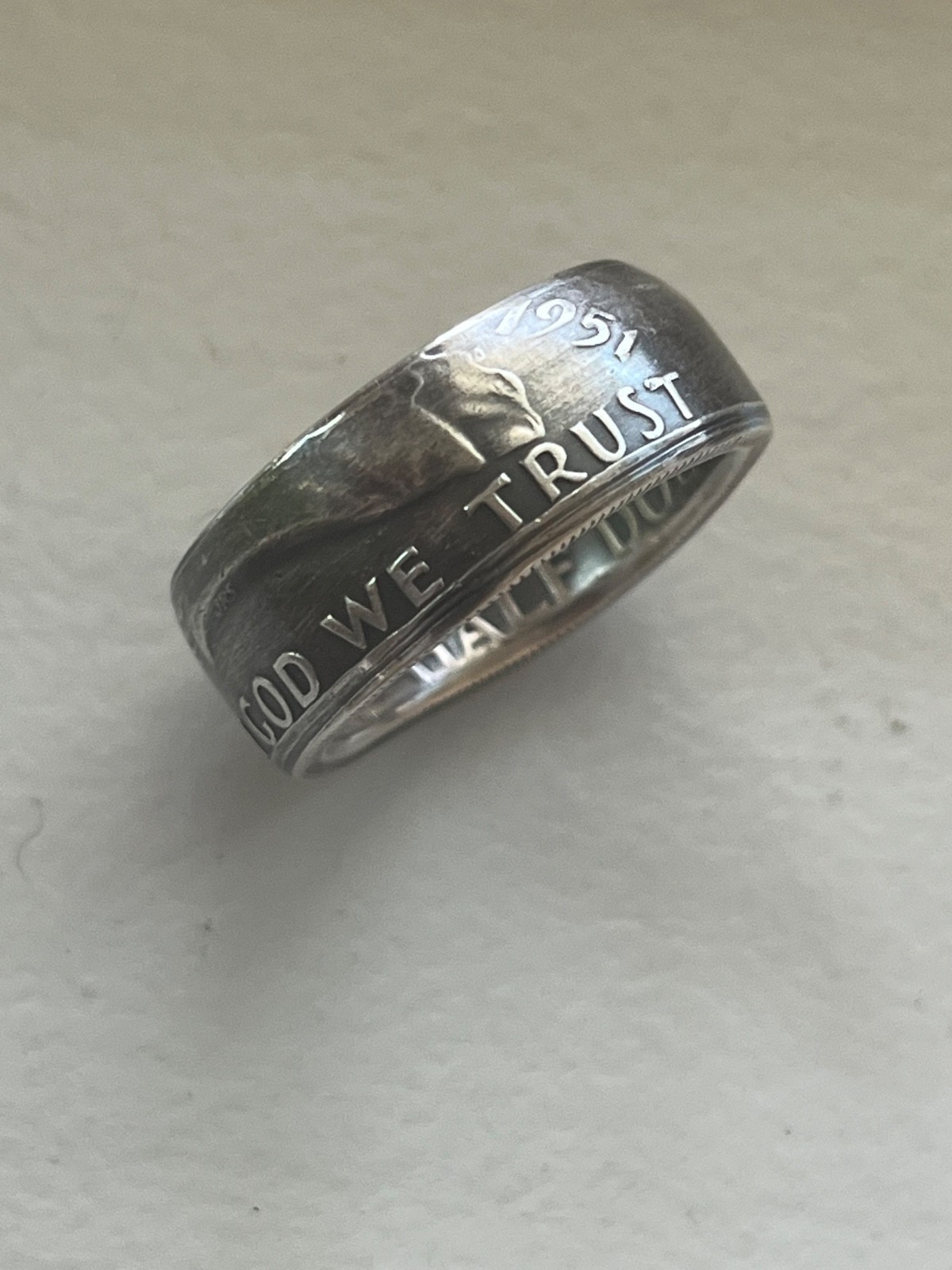 IN GOD WE TRUST - Franklin 50 cent Coin Ring. 90% Silver. U Pick Size & Year IN GOD WE TRUST - Franklin 50 cent Coin Ring. 90% Silver. U Pick Size & Year