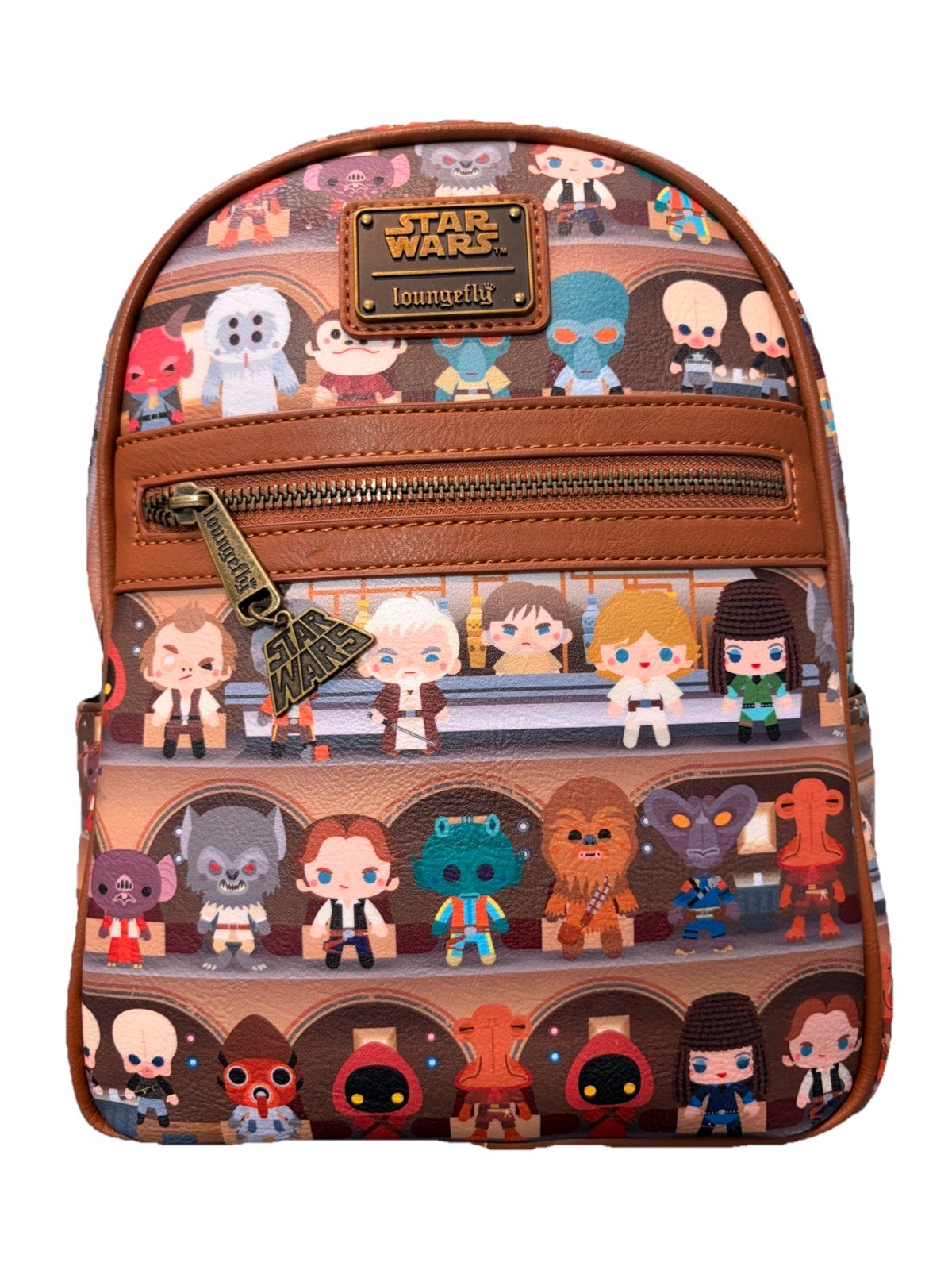 Loungefly Star Wars Mini Backpack Brown/Multicolor Character Print Loungefly Star Wars Mini Backpack Brown/Multicolor Character Print