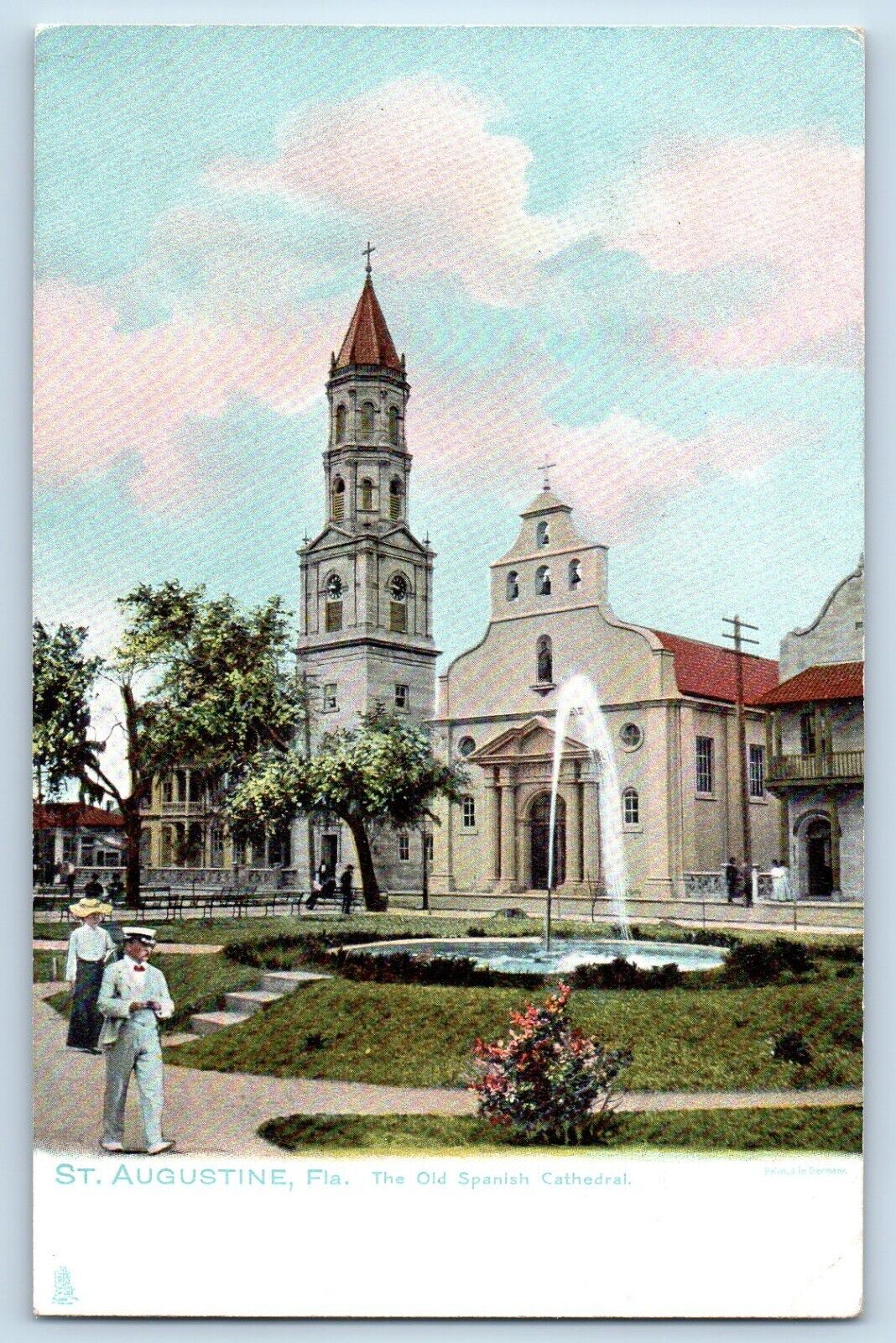 St Augustine Florida FL Postcard Old Spanish Cathedral Building Fountains 1905
