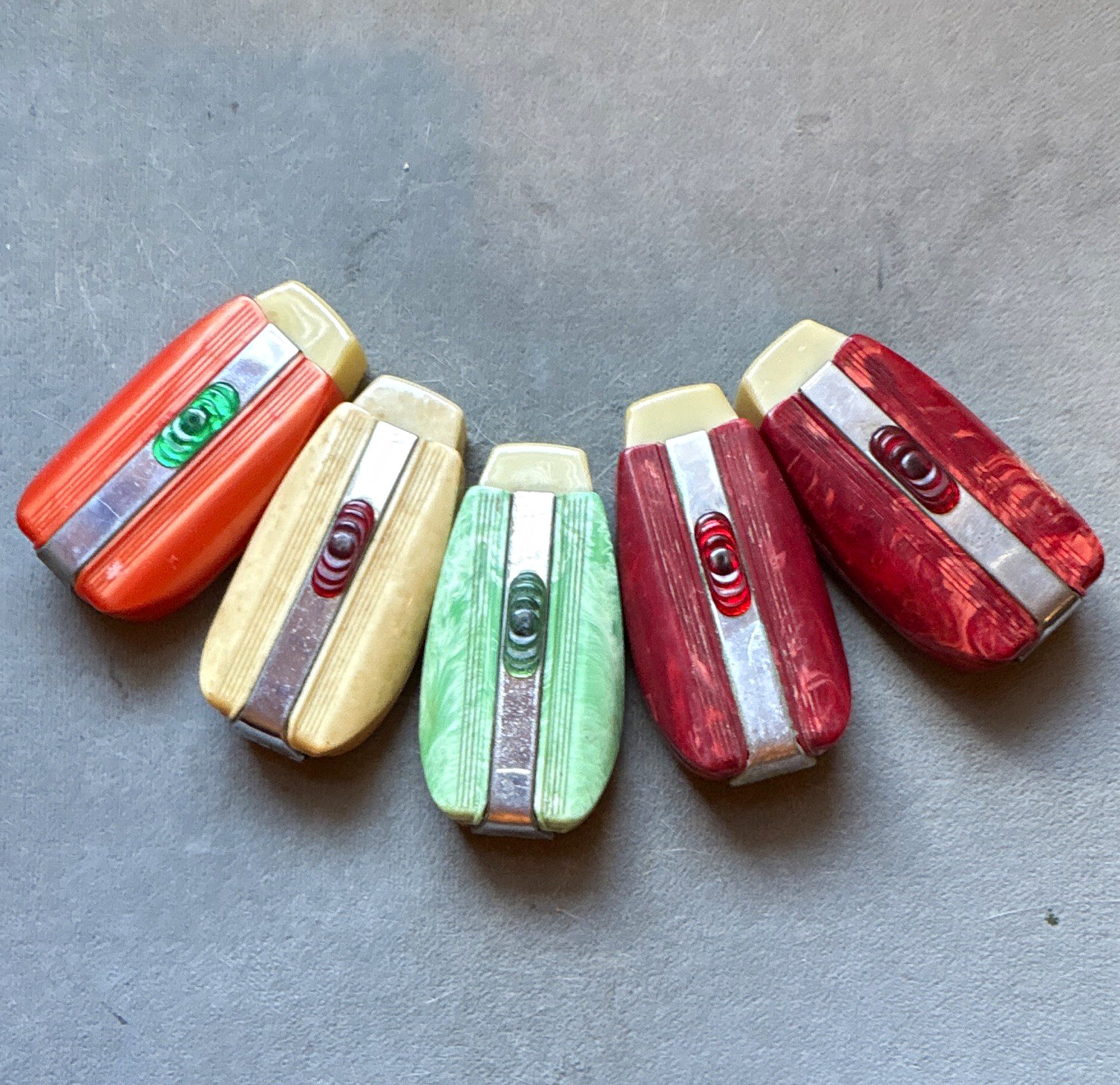 Vintage 1930s Art Deco Catalin Plastic Vest Pocket Purse Flashlight Lot of 5".