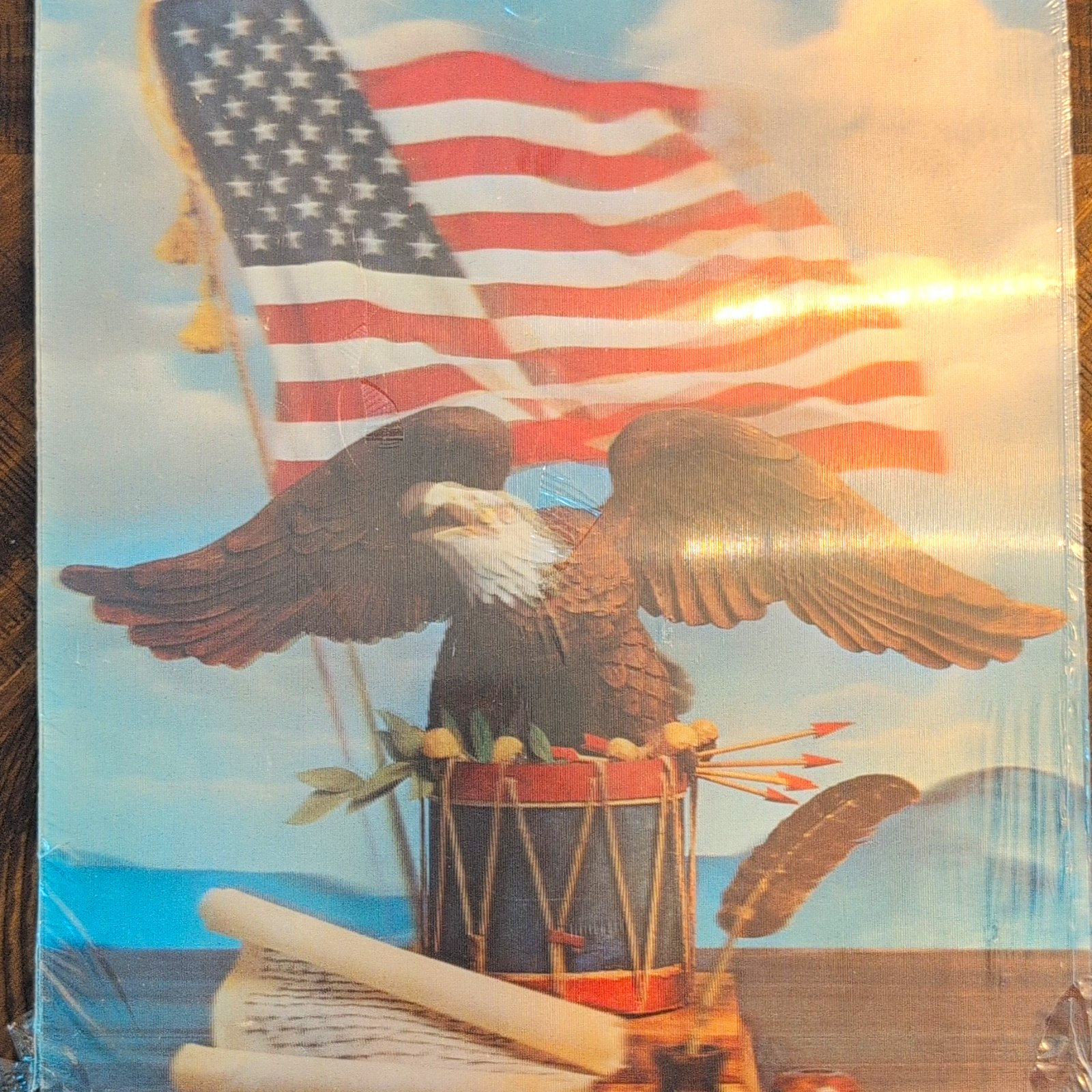 Vintage Vari-Vue 3D Lenticular Print 11x14 NOS Sealed Bald Eagle Flag Drum G-35 Vintage Vari-Vue 3D Lenticular Print 11x14 NOS Sealed Bald Eagle Flag Drum G-35
