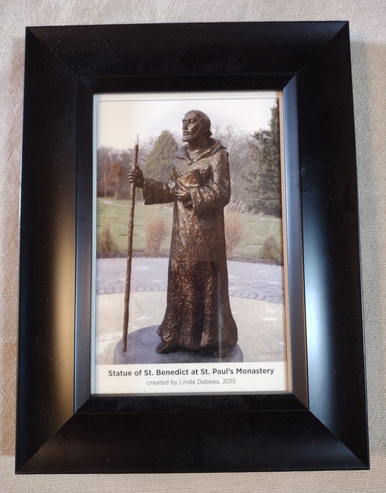 Framed Photo of St. Benedict Statue, Contemplative Image - Pre-Owned Framed Photo of St. Benedict Statue, Contemplative Image - Pre-Owned