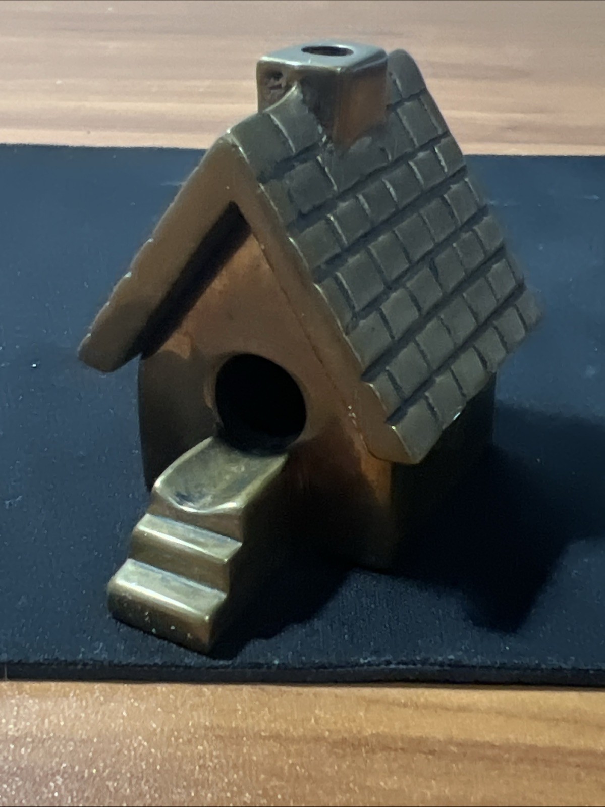 Vintage Solid Brass Novelty House Ashtray/Paperweight Tile Roof Staircase