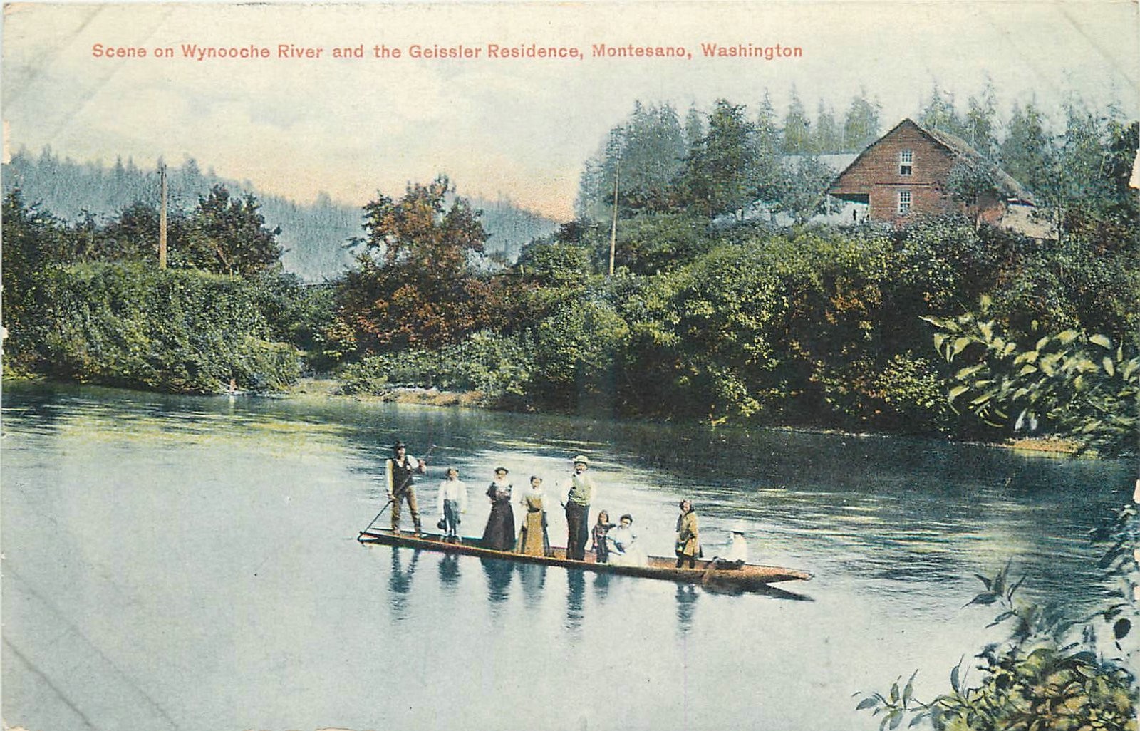 c1910 Montesano Washington Wynooche River Geissler people boat Postcard 25-10443