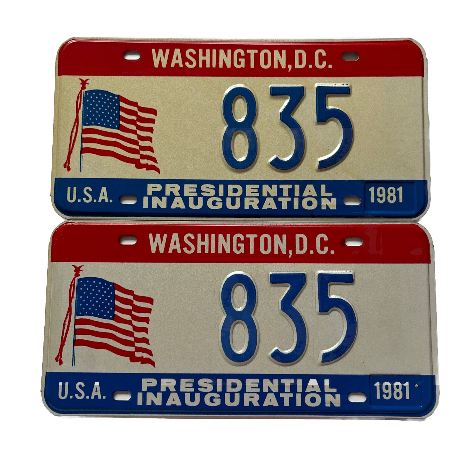 Two 1981 Inauguration President Ronald Reagan Commemorative License Plates #835 Two 1981 Inauguration President Ronald Reagan Commemorative License Plates #835