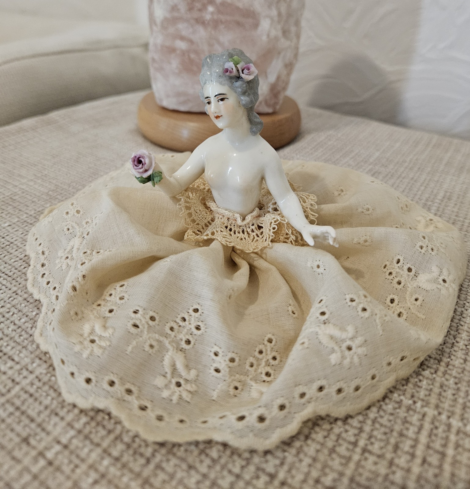 Stunning Antique German Porcelain Half Doll, Dressel & Kister, ca. 3.5 in