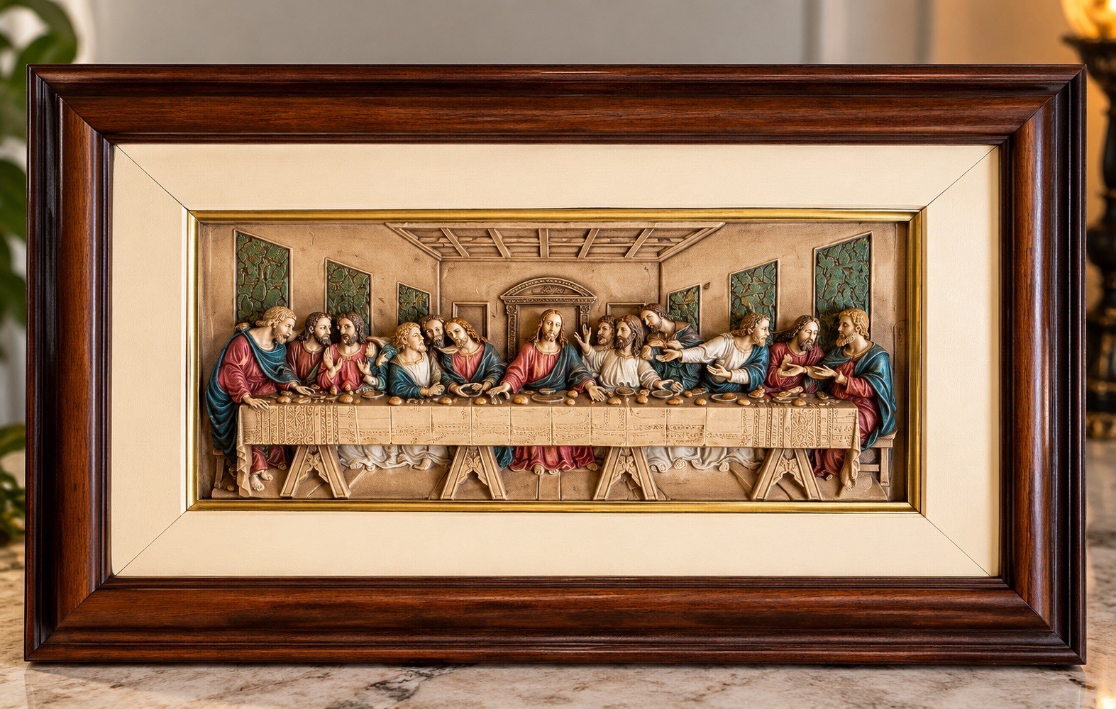 Vintage Made in Italy Last Supper 3D Resin Relief Wall Art Framed Jesus 16x10
