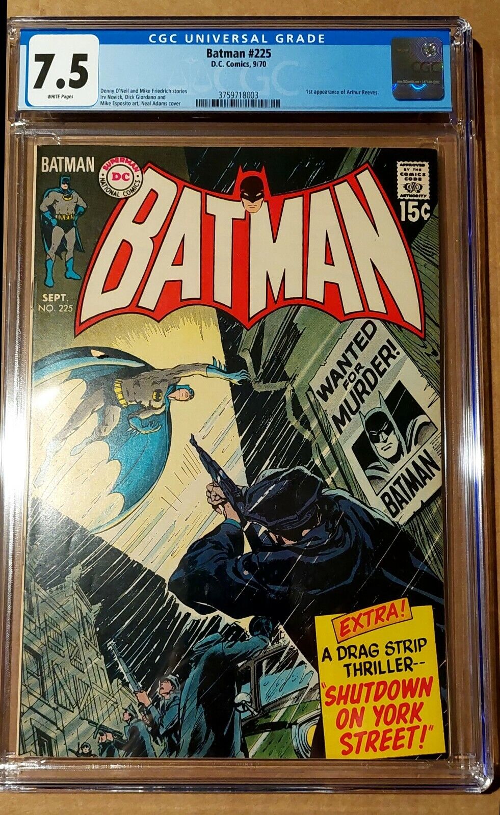 Batman 225 CGC 7.5 Very Fine Minus 9/70 White Pages Great Neal Adams cover