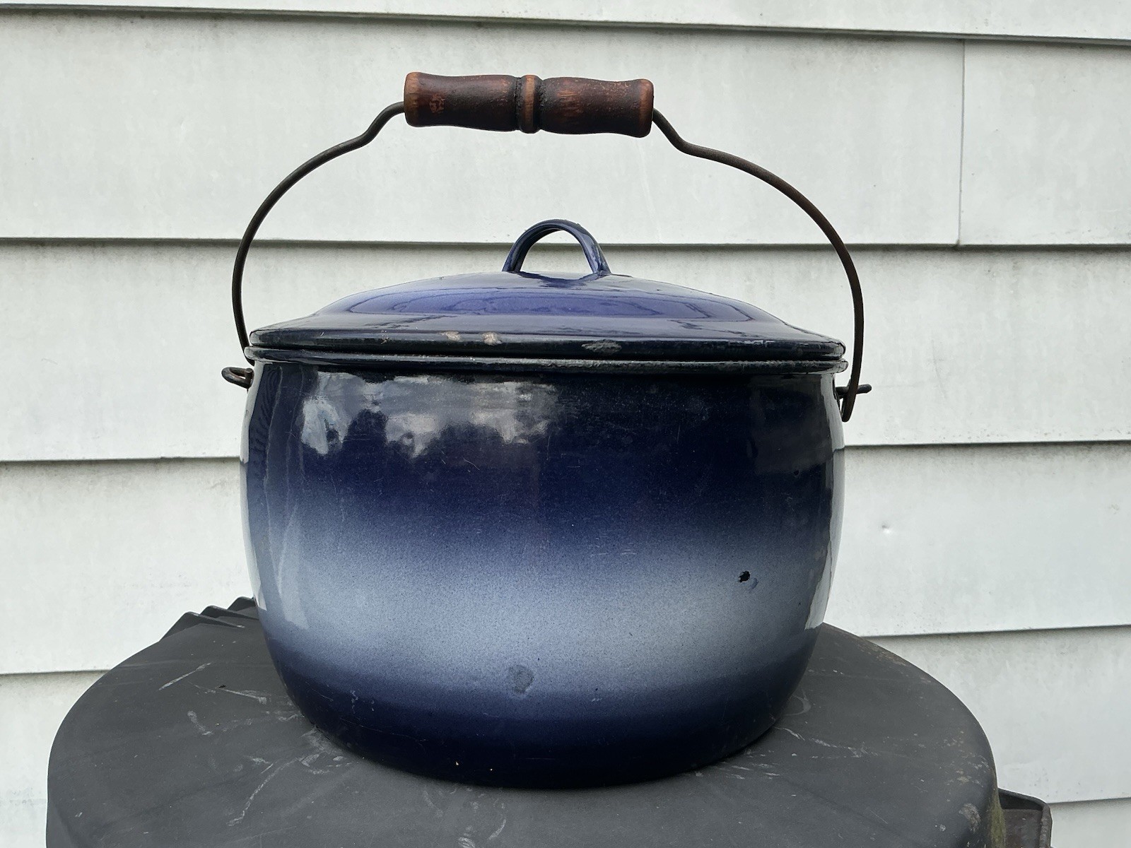 RARE MINT BLUE THISTLE HANDLED BUCKET/POT Graniteware Enamelware ANTIQUE UNIQUE RARE MINT BLUE THISTLE HANDLED BUCKET/POT Graniteware Enamelware ANTIQUE UNIQUE