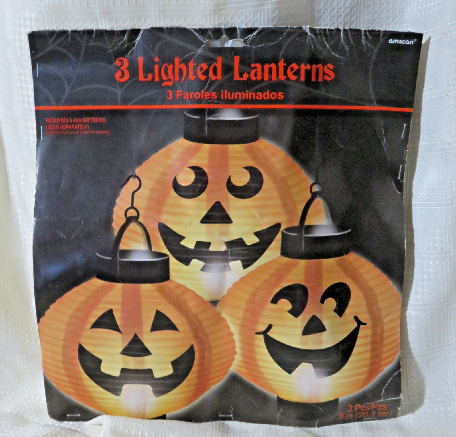 (3) Light Up Lantern Jack O Lantern Pumpkins Halloween Indoor-8"