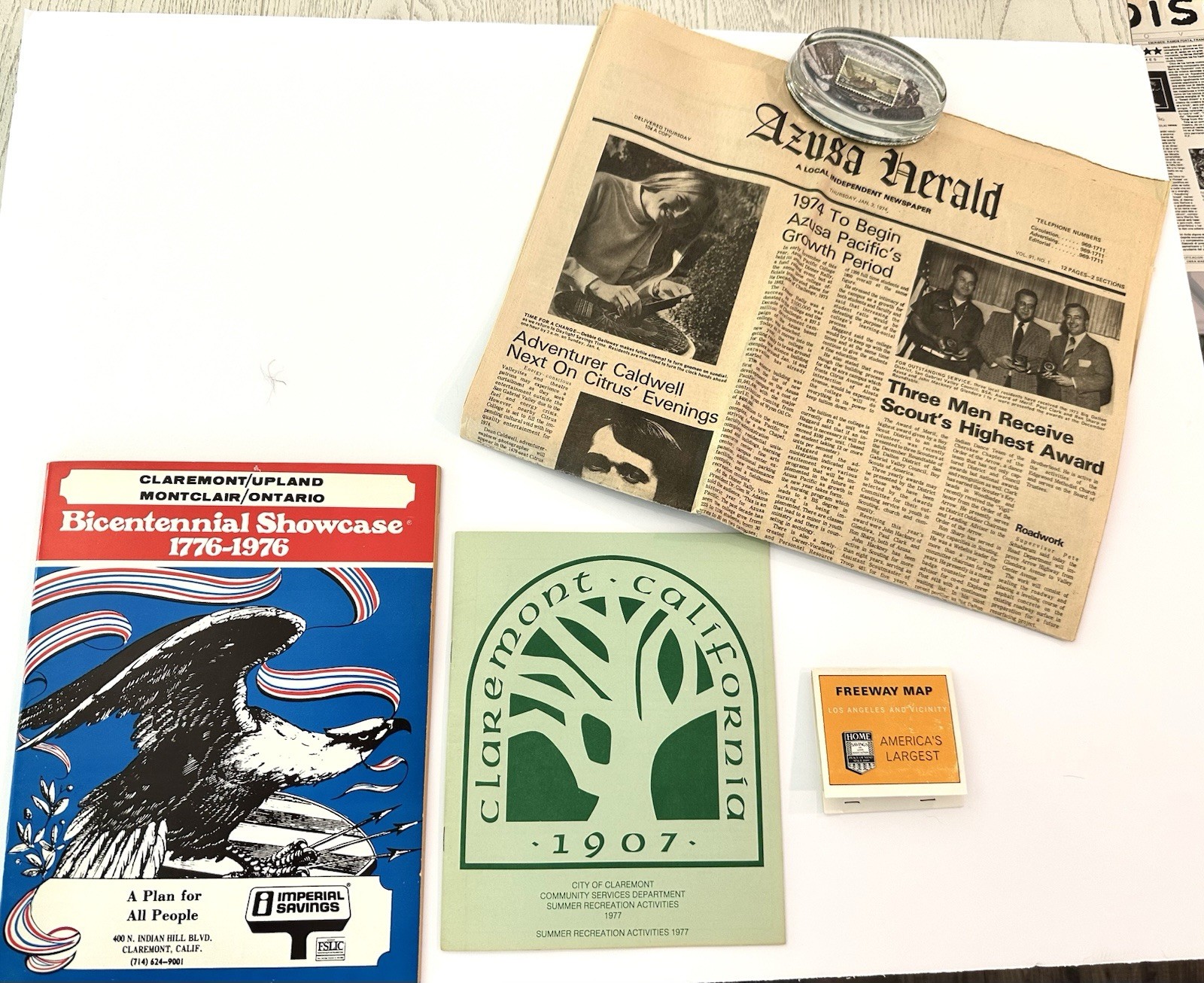 Claremont & Azusa California Ephemera Mix- 4 -1970’s. Local, Newspaper, Mini Map