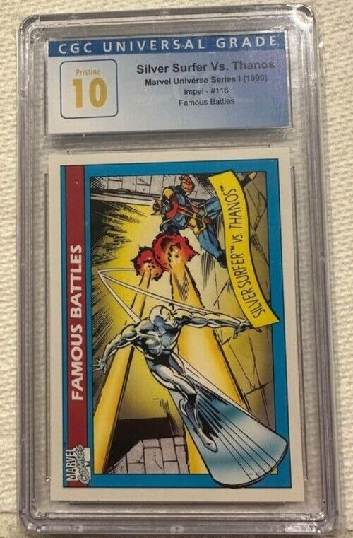 1990 Impel Marvel Universe CGC 10 GEM MINT #116 Silver Surfer Vs. Thanos 💥