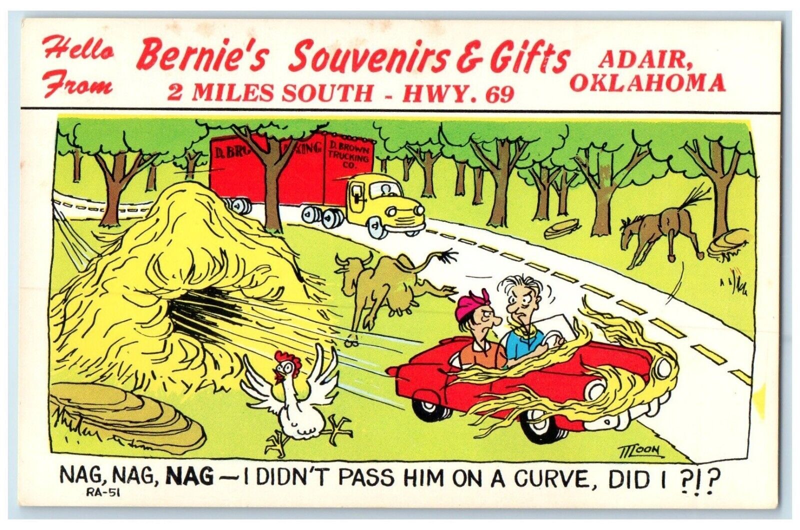 c1940 Hello From Bernie Souvenirs Gift Adair Oklahoma Vintage Laff Gram Postcard