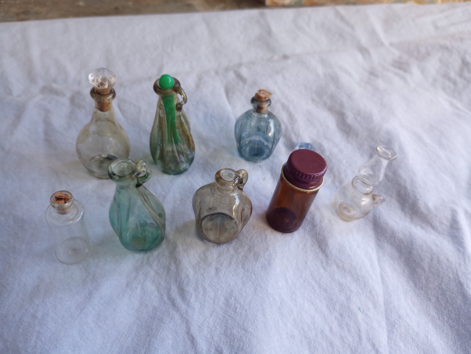 Lot Of 8 Vintage Miniature 2" Glass Bottles for perfume, apothecary, shadow box Lot Of 8 Vintage Miniature 2" Glass Bottles for perfume, apothecary, shadow box