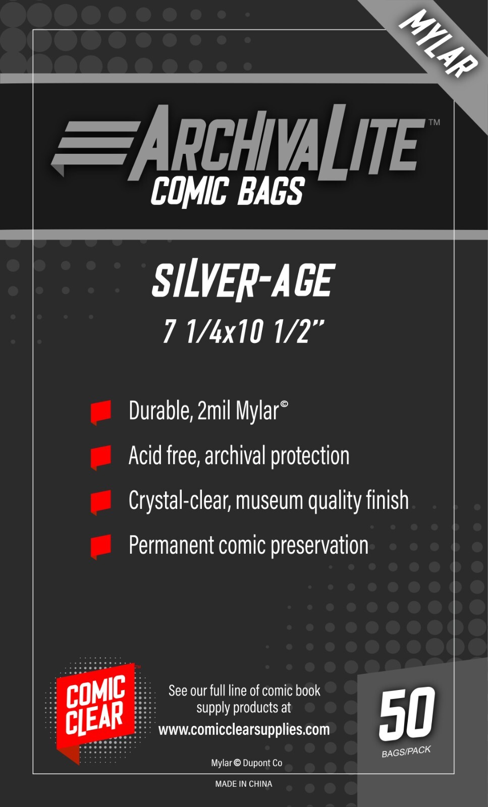 Silver Age Mylar Comic Bags (50) - Comic Clear - No-seal Closure Type Silver Age Mylar Comic Bags (50) - Comic Clear - No-seal Closure Type