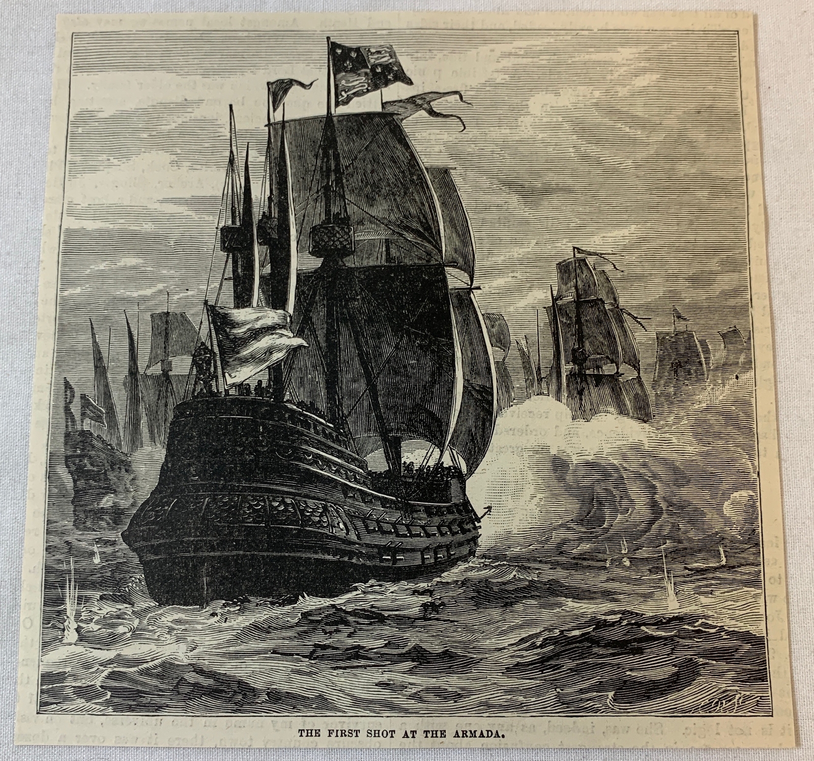 1887 magazine engraving~ FIRST SHOT AT THE ARMADA 1887 magazine engraving~ FIRST SHOT AT THE ARMADA