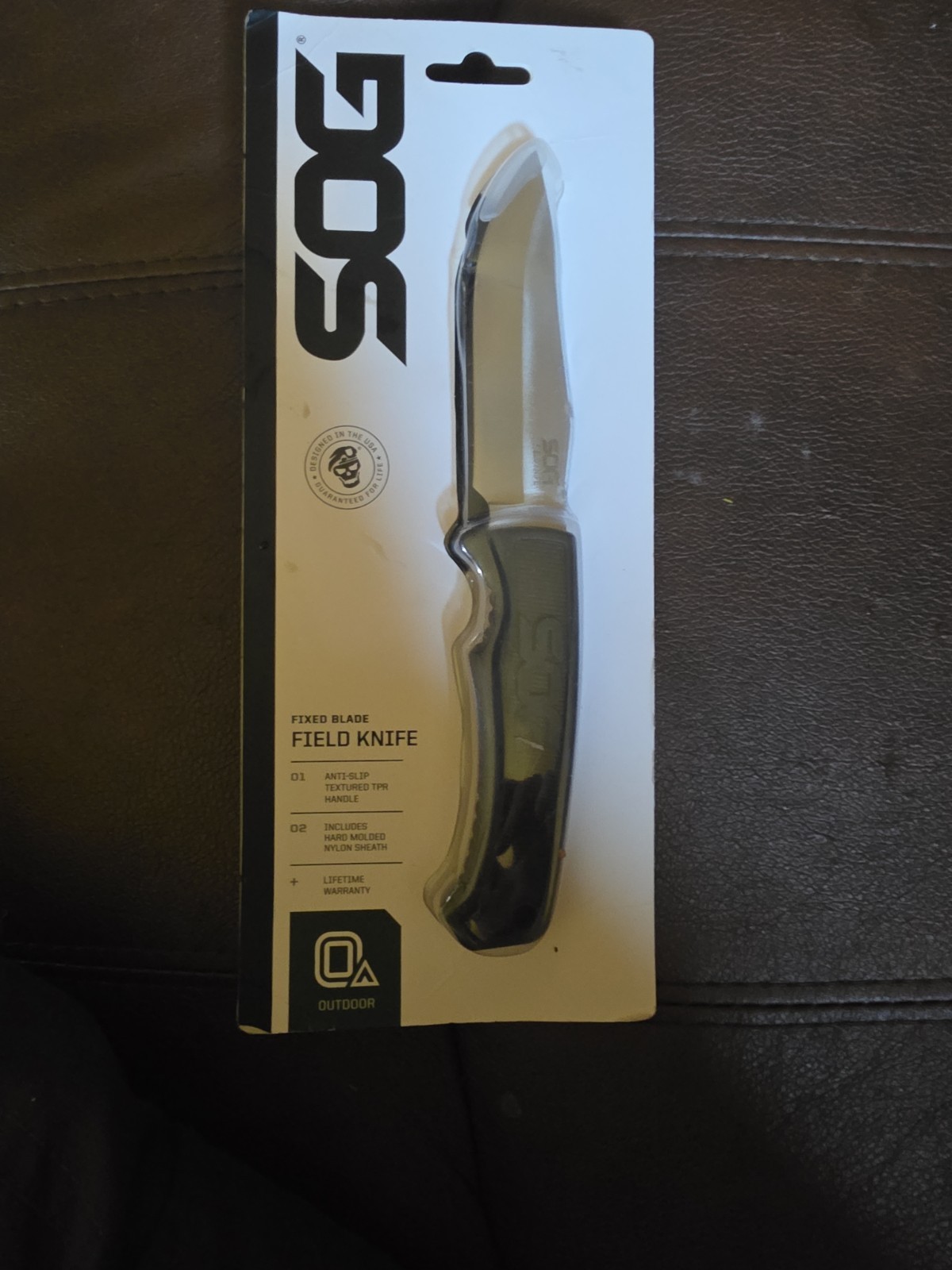 SOG Field Fixed Blade Knife 7Cr17MoV Steel Full Tang w/ Sheath Black TPR 4" SOG Field Fixed Blade Knife 7Cr17MoV Steel Full Tang w/ Sheath Black TPR 4"
