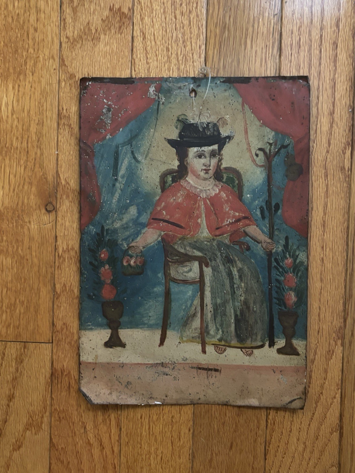Rare Mexican 19th century Retablo oil painting on tin