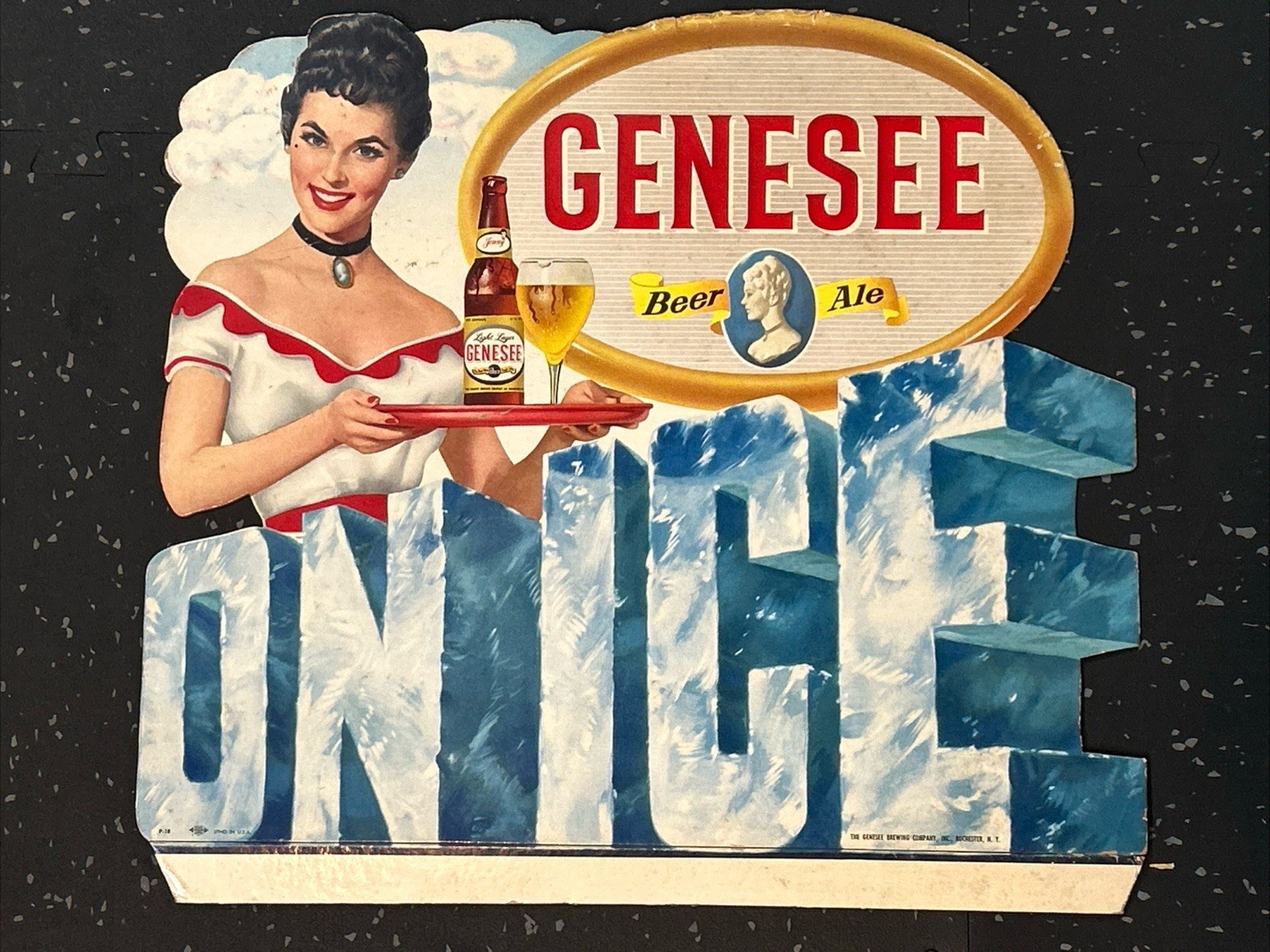 Vintage 1950’s Genesee “Jenny” On Ice Cardboard Cut Out Sign 15”x18”