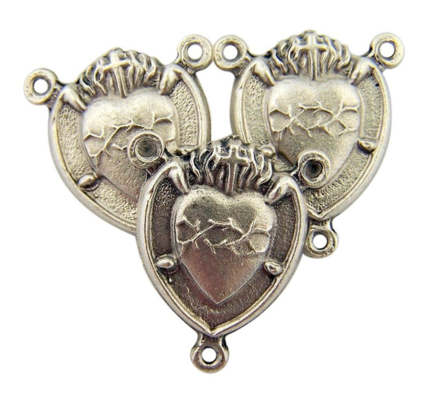 Silver Tone Sacred Heart with Our Lady Madonna Centerpiece, Set of 3, 7/8  Inch