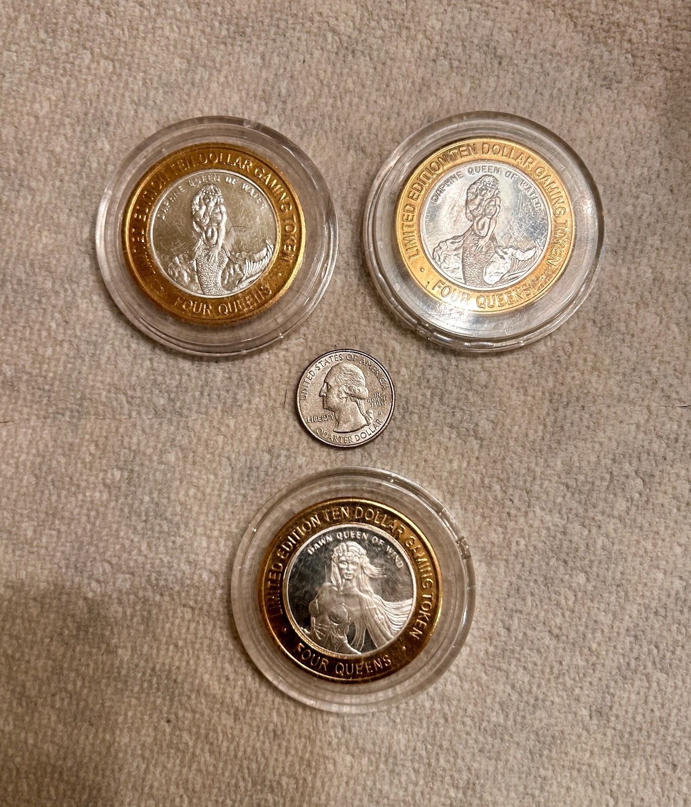 Four Queens Hotel & Casino Las Vegas Limited Edition $10 Gaming Tokens Lot of 3 Four Queens Hotel & Casino Las Vegas Limited Edition $10 Gaming Tokens Lot of 3