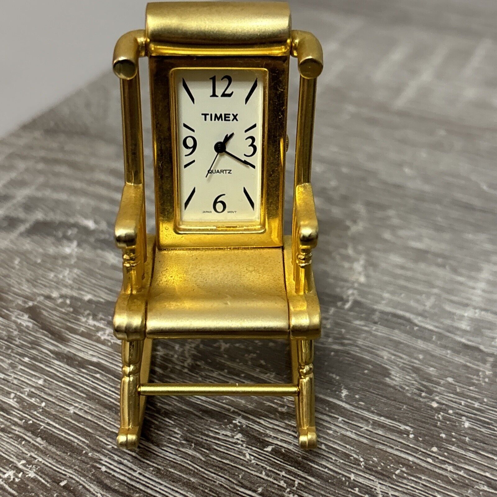 Timex Rocking Chair Miniature Clock Gold Tone - New Battery