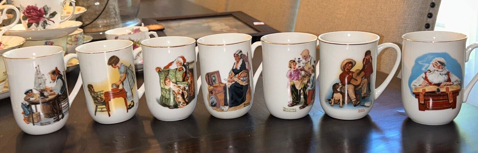 Vintage Norman Rockwell Coffee Cups Mugs Set of (7) Collection