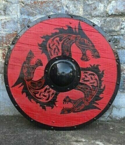 24" Medeival knight Replica Engraved Viking Style Wooden Round Shield 24" Medeival knight Replica Engraved Viking Style Wooden Round Shield