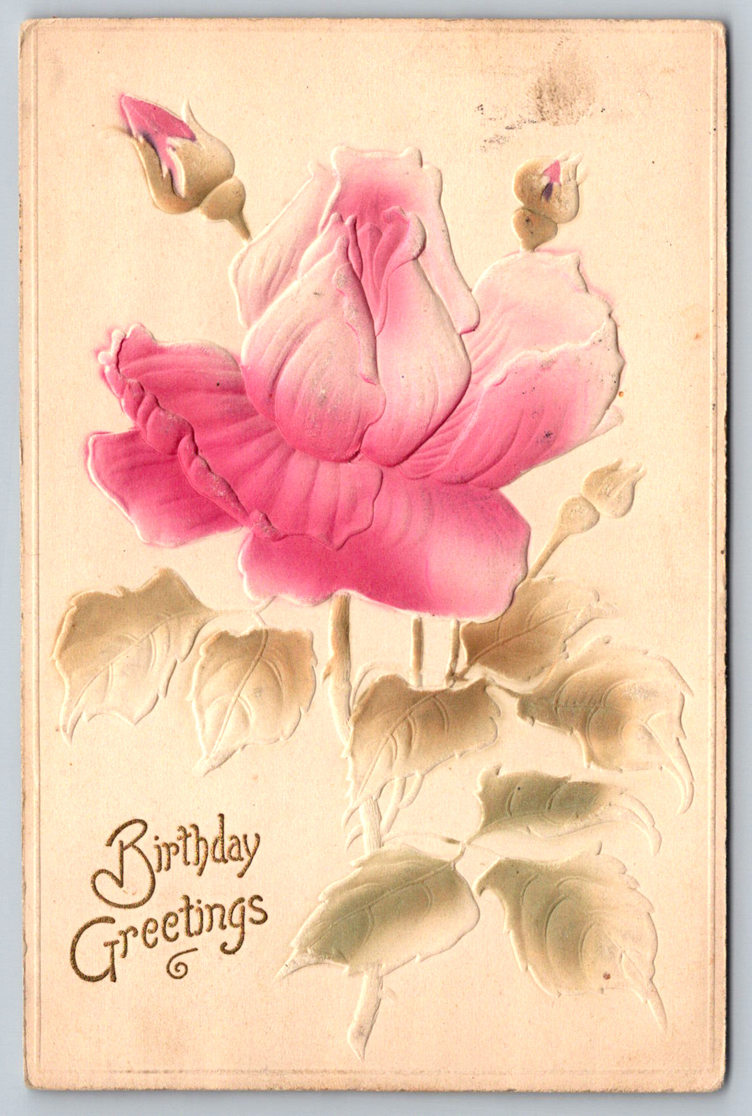 c1910s Birthday Greetings Rose Made in Germany Embossed Antique Postcard c1910s Birthday Greetings Rose Made in Germany Embossed Antique Postcard