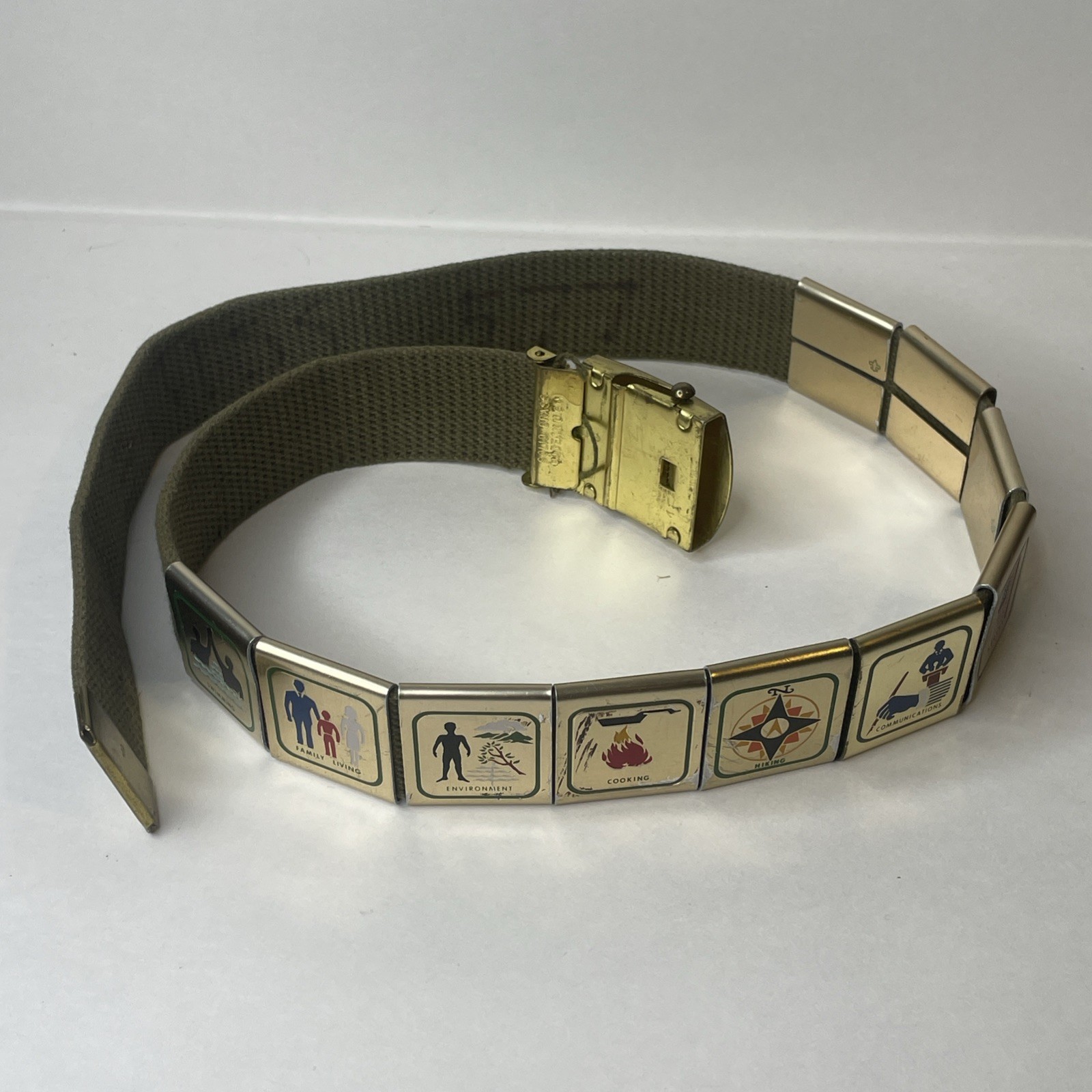 VTG Boy Scouts of America Brass Belt w/ 10 Skill Merit Awards Metal Badges VTG Boy Scouts of America Brass Belt w/ 10 Skill Merit Awards Metal Badges