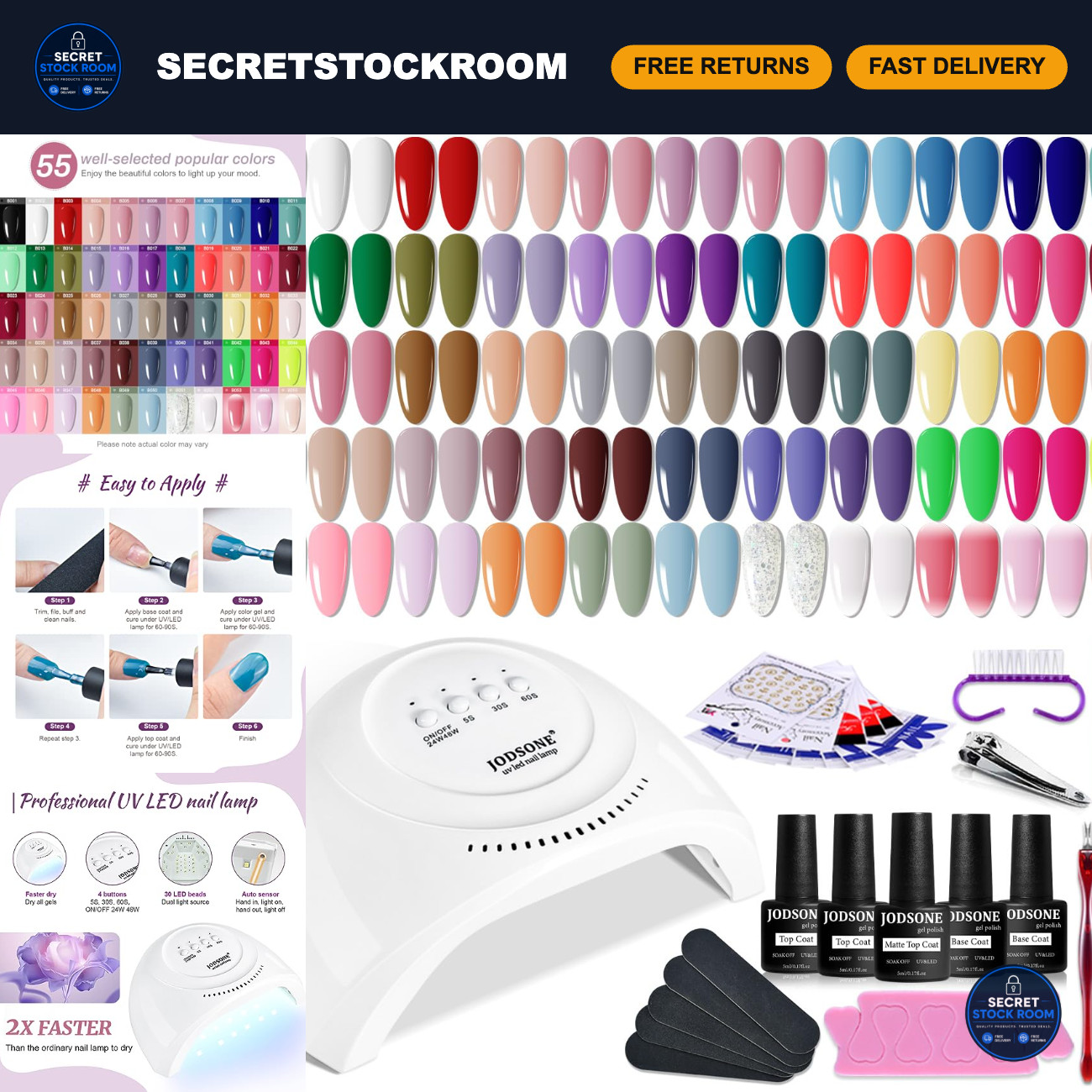 JODSONE Gel Nail Polish Kit 60 PCS with U V Light Soak off Base Top Coat 55 Shin JODSONE Gel Nail Polish Kit 60 PCS with U V Light Soak off Base Top Coat 55 Shin
