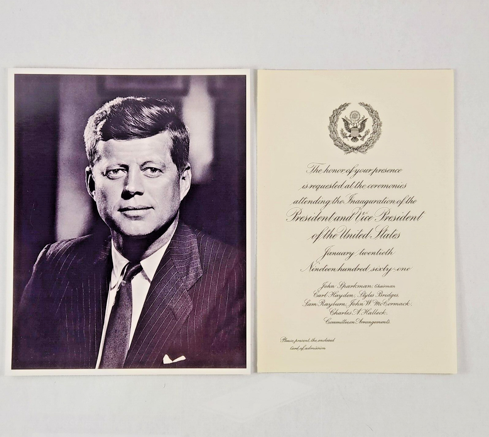 1961 John F. Kennedy Congressional Inaugural Ceremonies Invitation and Photo JFK
