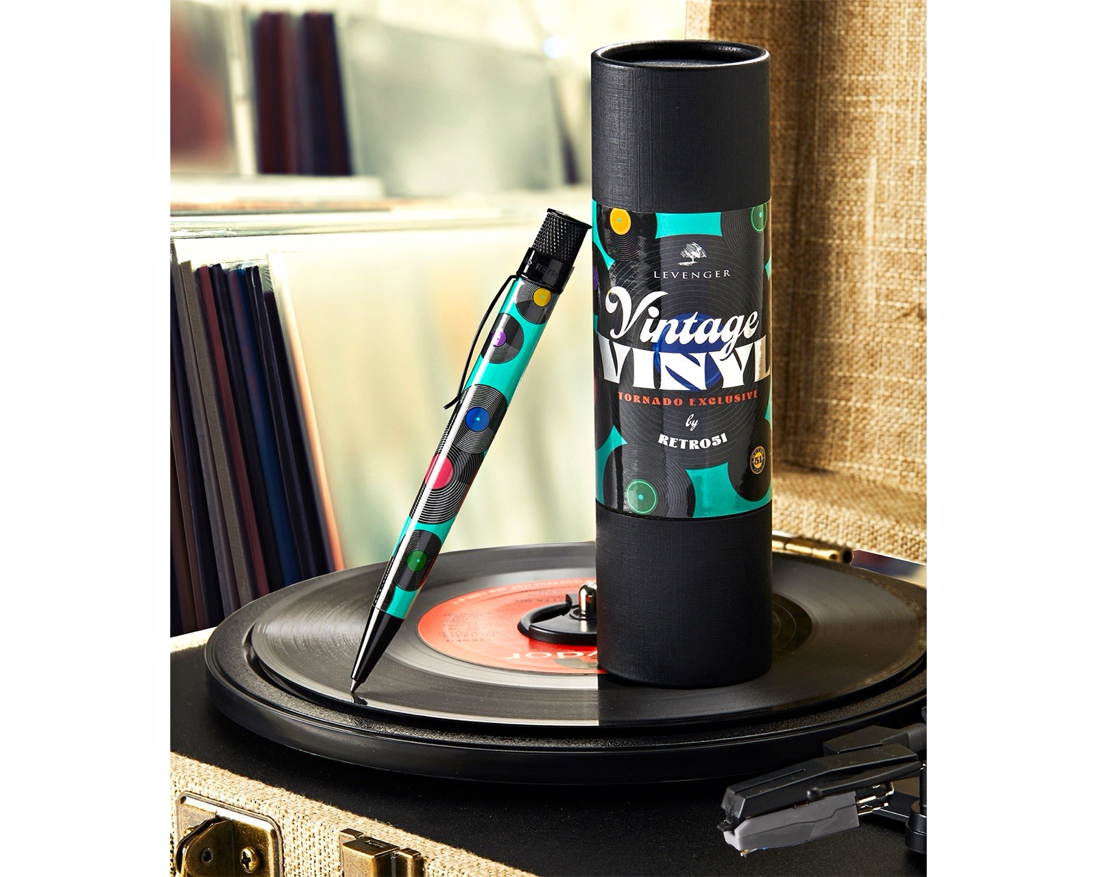 Levenger Vintage Vinyl Records Ballpoint Click Pen Metal Black Ink Levenger Vintage Vinyl Records Ballpoint Click Pen Metal Black Ink